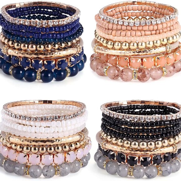 Boho Beaded Bracelets Set Multiple Colors Stackable Stretch Jewelry for Women - Picture 1 of 6